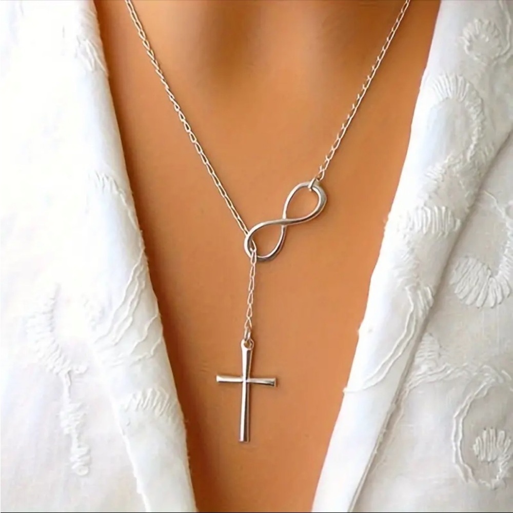 Elegant Silver Infinity Cross Necklace